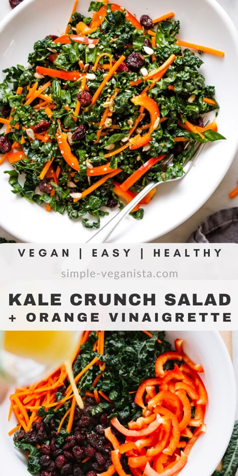 Dense Salad, Crunchy Kale Salad, Crunchy Kale, Salad With Cranberries, Clean Eating Vegetarian, Kale Salad Recipes, Vegan Salad Recipes, Kale Recipes, Vegan Salads