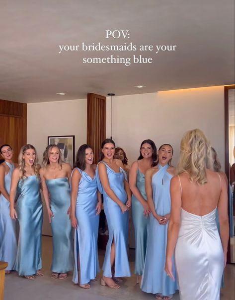 Something Blue Wedding Bridesmaids, Wedding Dresses Coastal, Bridesmaids As Something Blue, Blue Tone Bridesmaid Dresses, Blue Made Of Honor Dress, Something Blue Bridesmaid Dress, Baby Blue Wedding Bridesmaid Dress, Italy Wedding Bridesmaids, Costal Wedding Dresses