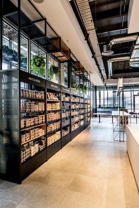 Grab And Go Cafe Design, Modern Grocery Store Design Exterior, Grab And Go Store, Modern Convenience Store Design, Cafe Grab And Go, Grab And Go Market, Grab And Go Design, Industrial Store Design, Modern Grocery Store