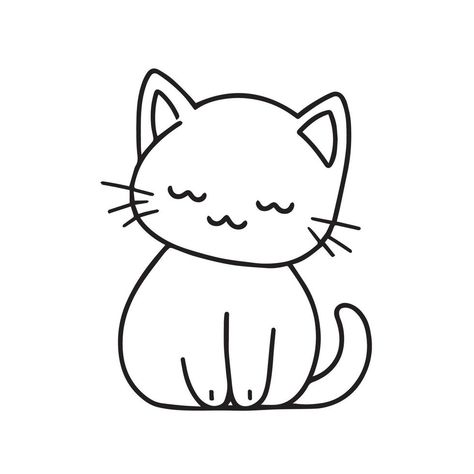 Cartoon Cat Drawing, Animal Line Drawings, Cat Outline, Drawing Lines, Face Line Drawing, Kitten Drawing, Easy Cartoon Drawings, Cute Cat Drawing, Simple Line Drawings