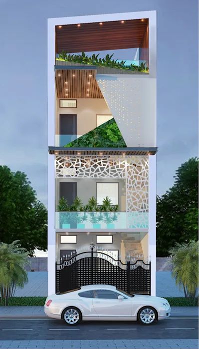 Small Home Elevation, 20 Ft Front Elevation, 4 Floor Building Elevation, Home Front Elevation Indian, Modern Home Front Yard, Front Elevation Home, Arc Interior, Home Front Yard, Home Front Elevation