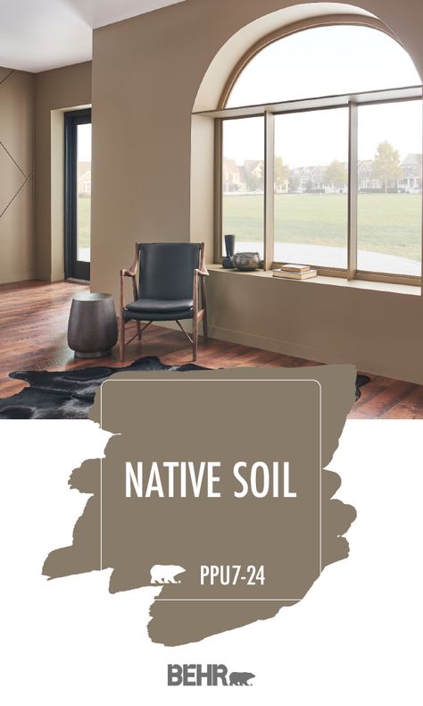 Rustic and rugged, this living room provides plenty of gorgeous style inspiration for your home. And it’s all thanks to a new coat of Behr Paint in Native Soil. This warm brown hue pairs beautifully with the wood floors, cowhide rug, and leather furniture in this room. Click below to learn more. Floor Paint Colors, Brown Living Room Decor, Interior Paint Colors Schemes, Behr Paint Colors, Behr Paint, Gorgeous Style, Brown Furniture, Room Paint Colors, Brown Living Room