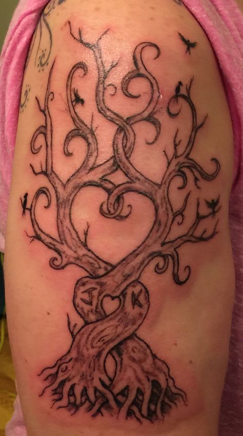 Blended family tree Tattoos For Blended Families, Blended Family Tattoo, Blended Family Tattoo Ideas, Grandparents Memorial, Tattoo Ideas Nature, Wrist Tats, Tattoo Therapy, Tree Tat, Family Tattoo Ideas