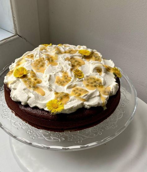 Claire (Not Saffitz) no Instagram: “Chocolate espresso olive oil cake, lightly sweetened whipped cream, + passionfruit curd 💆‍♀️💆‍♀️💆‍♀️💆‍♀️” Claire Saffitz Cake, Passionfruit Chocolate Cake, Passionfruit Curd Dessert, Vanilla Passionfruit Cake, Passionfruit Curd Cheesecake, Flourless Olive Oil Chocolate Cake, Citrus Curd, Claire Saffitz, Passionfruit Curd