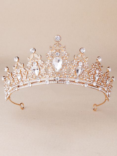 Pretty Crowns Tiaras, Rose Gold Quinceanera Crown, Quincenera Crowns, Diy Tiaras And Crowns, Gold Quinceanera Crown, Gold Crown Quinceanera, Quinceañera Crowns, Aesthetic Crowns, Quince Crowns Gold