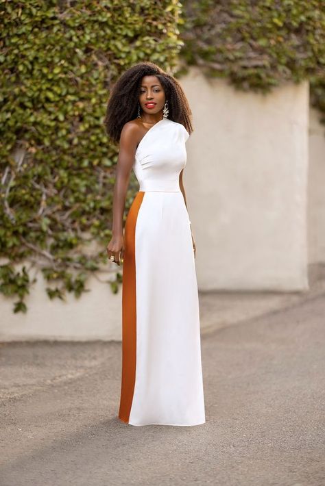 Ivory/Cognac One Shoulder Dress | Style Pantry | Bloglovin’ Maxi Dress One Shoulder, One Shoulder African Dress, Summer Chic Maxi Dress, Classy Dresses Elegant Formal, Event Dresses Elegant, Elegant Dinner Dress, Classy Womens Dresses, Black Tie Event Dresses, Style Pantry