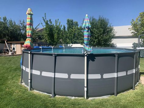 Diy Pool Canopy, Above Ground Pool Umbrella Ideas, Above Ground Pool Shade Ideas, Pool Umbrella Ideas, Playground Diy, Pool Umbrella, Pool Patio Designs, Pools Ideas, Decks Around Pools