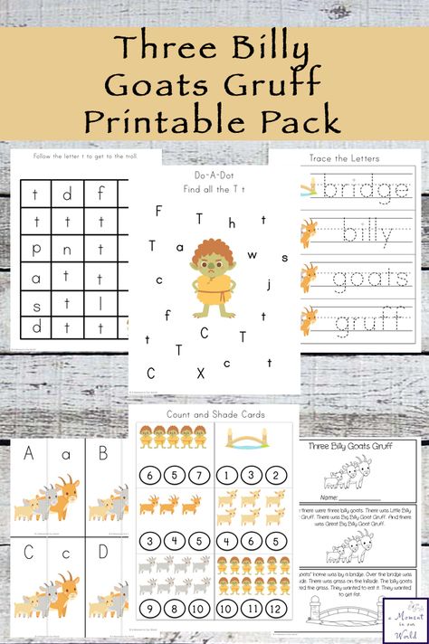 This Three Billy Goats Gruff Printable Pack is aimed at kids ages 2 - 9 and contains lots of literacy and math activities. Fairytale Preschool, Book Themed Crafts, Aesop Fables, Trickster Tales, Fairytale Theme, Three Billy Goats Gruff, Reception Class, Billy Goats Gruff, Toddler Craft