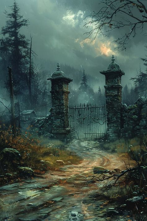 Dark Fantasy Environment, Egypt Concept Art, Eerie Places, Dark Castle, Creepy Pictures, Odaiba, Halloween Scene, Fantasy Places, Dark Art Illustrations