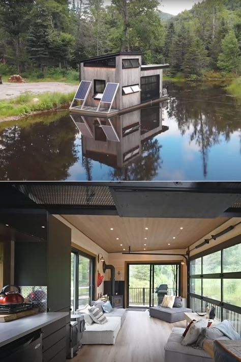 Off-Grid Bora Boreal Floating Tiny House is Nature Retreat in Quebec, Canada Unique Stays, Nature Retreat, Floating Homes, House Boats, 2024 Wishlist, Forest Cabin, Airbnb Rentals, Small Lake, Floating House