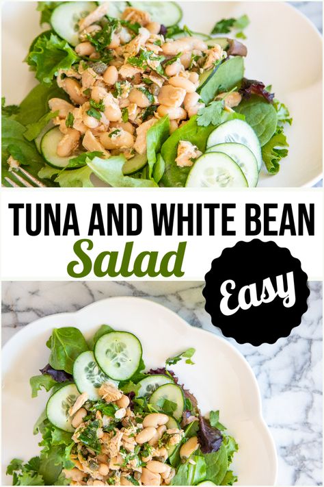 Tuna White Bean Salad, Tuna And White Bean Salad, Tuna White Bean, Tuna Cucumber, Delicious Healthy Salads, White Bean Recipes, Salmon Salad Recipes, White Bean Salad, Yummy Salads