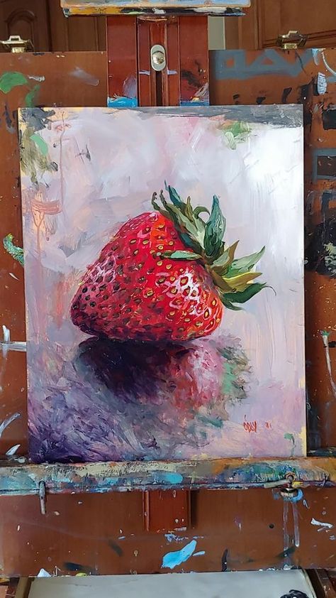 Strawberry Art, Fruit Painting, Modern Art Paintings, Arte Inspo, Arte Sketchbook, Realism Art, Fruit Art, Amazing Art Painting, Flower Art Painting