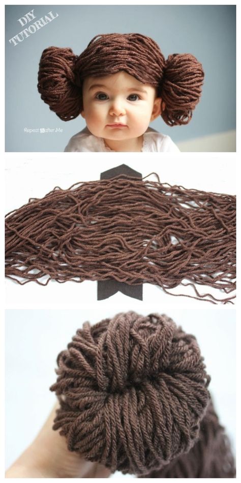 DIY Princess Leia Wig Bun Tutorials Princess Leia Wig, Star Wars Costumes Diy, Diy Fantasia, Yarn Wig, Diy Star, Repeat Crafter Me, Crochet Princess, Star Wars Princess Leia, Star Wars Princess