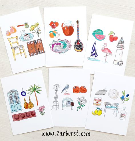 Postcards with drawings inspired by Cyprus. Cyprus Drawing, Photo Illustration, Cyprus, Voyage, Etsy Uk, Drawings, Art