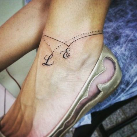 Ankle Bracelet Tattoo With Initials, Initial Anklet Tattoo, Ankle Bracelets Tattoos For Women, Classy Tattoos For Women, Ankle Tattoo For Girl, Tattoos For Women Small Meaningful, Ankle Bracelet Tattoo, Ankle Tattoo Designs, Bracelet Tattoo