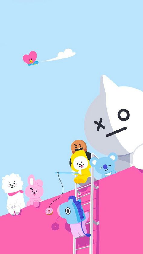 BT21 Tata (V), RJ (Jin), Chimmy (Jimin), Cooky (Jungkook), Mang (J-Hope), Shooky (Suga), Koya (Rap Monster) Wallpaper lockscreen fondo de pantalla HD iPhone Bt 21 Wallpaper, Bt21 Lockscreen, Rap Monster Wallpaper, 21 Wallpaper, Monster Wallpaper, Bt21 Tata, Print Scarf Design, Boat Drawing, Bt 21