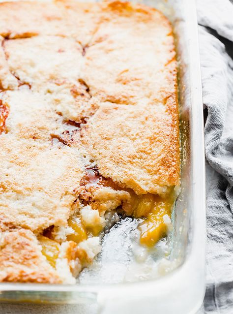 Dump Peach Cobbler Yellow Cake Mixes Fresh Peaches, Peach Cobbler With Bottom Crust, Peach Cobbler With Crust On Bottom And Top, Peach Cobbler 9x13 Pan, Double Crust Peach Cobbler, Cobbler With Bisquick, Peaches And Cream Recipe, Cobbler Peach, Peach Cobbler With Bisquick