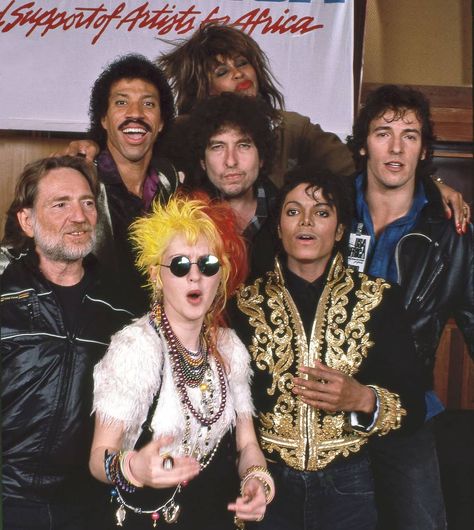 Michael Jackson, Cyndi Lauper, Willie Nelson, Lionel Richie, Tina Turner, Bruce Springsteen, and Bob Dylan photographed together during the recording session of “We Are the World” in Los Angeles, ca. January 28, 1985 Dylan Bruce, Harry Benson, Life Magazine Covers, 80s Celebrities, 40 Birthday, Kenny Loggins, Harry Belafonte, Joseph Jackson, Life Cover