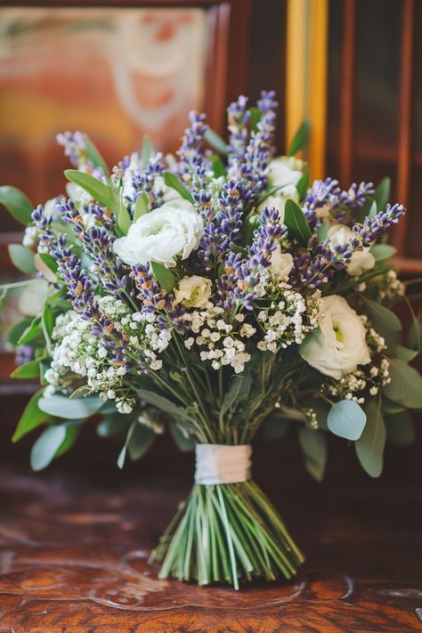 Over 100 lavender wedding bouquets designed to inspire your perfect day! From classic roses to wildflower accents, lavender is the star of these arrangements. Perfect for brides seeking romantic and timeless florals. Explore the full list now! #bridalbouquets #lavenderweddinginspo #weddingflorals Flower Arrangement With Lavender, Purple Wedding Bouquets Spring, Lavender Flower Bouquet Wedding, Wiccan Wedding Bouquet, Lavender And Sage Wedding Bouquet, Simple Spring Wedding Bouquets, Blue And Lavender Wedding Flowers, Dark Green And Lavender Wedding, Navy Lavender Wedding