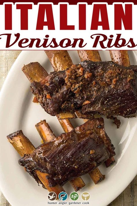 Cooking venison ribs can be worthwhile, and in the case of this recipe is definitely so, but there are some things you should know before starting. Otherwise, you could end up with a mouth full of chewy meat and waxy fat. And no one likes that. You can’t just barbecue a venison rib like pork or beef ribs, largely because deer and their cousins are almost always older than their analog in the barnyard. | @huntgathercook #hankshaw #deerhunting #venisonribs #venisonrecipes # Deer Ribs Recipe, Venison Ribs, Venison Recipes Crockpot, Cooking Venison, How To Cook Venison, Homemade Sausage Recipes, Deer Recipes, Beef Short Rib Recipes, Rib Recipe