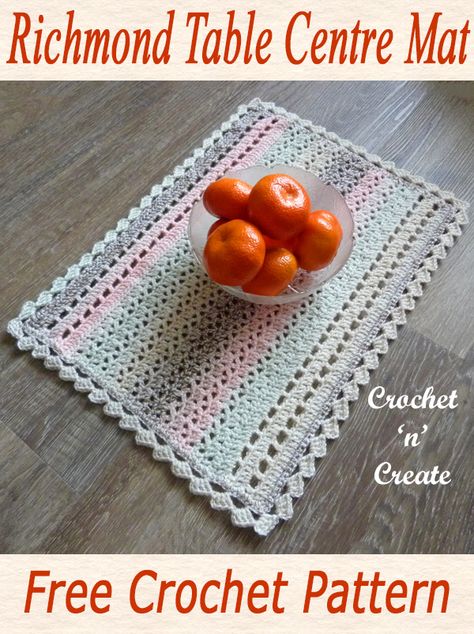 Free crochet Richmond table centre mat pattern, this lovely mat is is ideal for tables or sideboards around your home and looks really pretty when finished #crochet #crochetforthehome #freecrochetpattern #crochettablemat #crochettablerunner Crochet Set Pattern, Crochet Table Topper, Mittens Crochet, Crochet Placemat Patterns, Crochet Table Mat, Crochet Mat, Crochet Placemats, Crochet Table Runner Pattern, Placemats Patterns