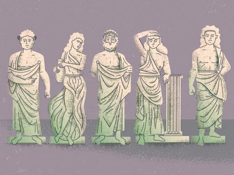 Roman Statue Illustration, Greek Statues Illustration, Statue Illustration Graphic Design, Greek Illustration Art, Greek Gods Illustration, Greek God Illustration, Greek Statue Illustration, Screenprinting Poster, Statues Illustration