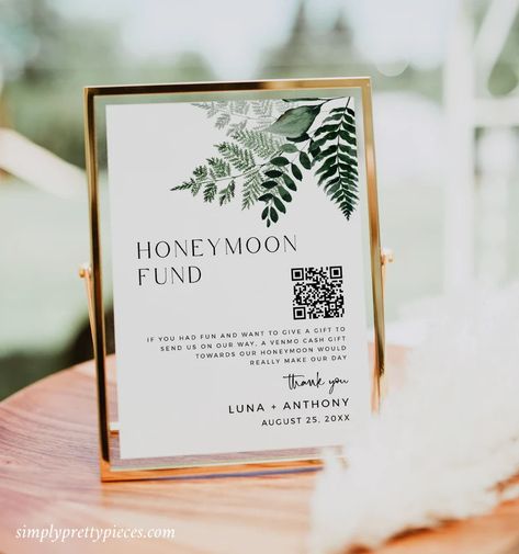 Wedding Cash App Sign, Venmo Qr Code Sign Wedding, Honeymoon Qr Code Sign, Venmo Wedding Sign, Wedding Cash Gift, Honeymoon Fund Sign, Honeymoon Wish, Drinks Sign, Foliage Design