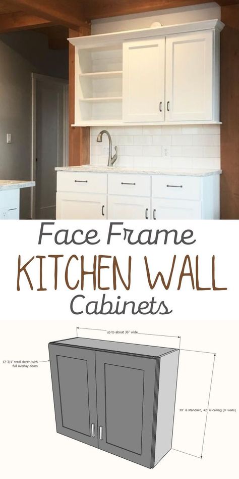 It's easy to build your own kitchen wall cabinets with face frames. The face frame is wood trim around the front edge of the cabinet that helps strengthen the cabinet, and trim out the front of the cabinet. A face frame is optional. #anawhite #shelfhelp #wallcabinets #diykitchen Build Your Own Kitchen, Building Cabinets, Frameless Kitchen Cabinets, Face Frames, Face Frame Cabinets, Frame Kitchen, Cabinet Faces, Kitchen Wall Cabinets, Framed Cabinet