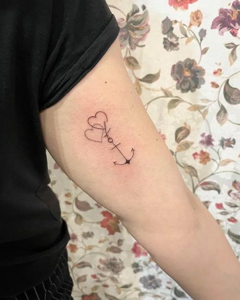 Heart Tattoos For Women, Anchor Heart Tattoo, Family Heart Tattoos, Fingerprint Heart Tattoos, Popular Tattoo Designs, Arrow Tattoos For Women, Anchor Heart, Sacred Heart Tattoos, Tiny Heart Tattoos