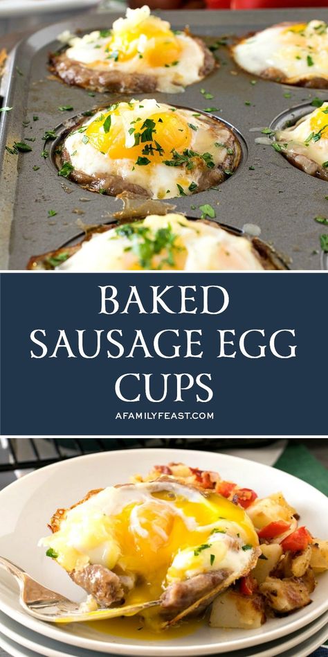 Feed a delicious breakfast to a hungry crowd with these easy Baked Sausage Egg Cups. Sausage And Egg Cups, Baked Sausage Egg Cups, Sausage Breakfast Cups, Sausage And Egg Cups Muffin Tins, Sausage And Eggs Breakfast, Sausage Egg Muffin Cups, Egg Sausage, Sausage Egg Cups Muffin Tins, Sausage And Egg Recipes