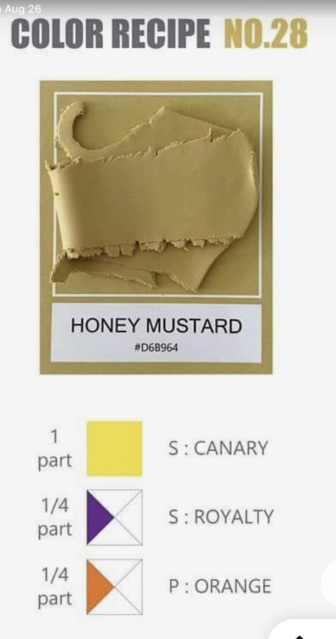 Mustard Clay Recipe, How To Make Mustard Yellow Paint, Neutral Clay Color Recipe, Mustard Polymer Clay Recipe, Mustard Color Polymer Clay Recipe, Fimo Polymer Clay Color Mixing Recipes, Color Recipe, Clay Recipes, Polymer Clay Recipe