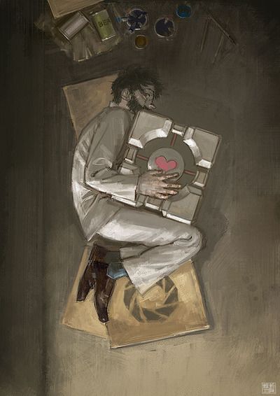 Doug Rattmann and his Companion Cube Apature Science, Doug Rattman, Portal Fanart, Companion Cube Art, Portal Art Game, Companion Cube Portal, Portal 2 Fanart, Portal 2 Art, Portal 2 Concept Art