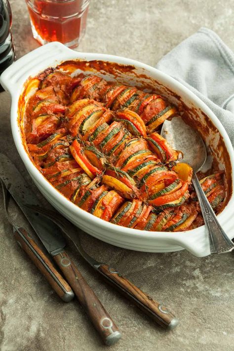 Challenging Recipes, Vegetable Tian, Simple Tomato Sauce, Easy Tomato Sauce, Seasonal Vegetables, Classic French Dishes, Flavorful Vegetables, Baked Vegetables, French Dishes