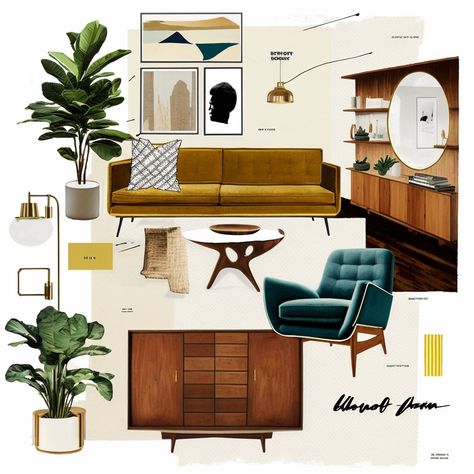 Mid Century Interior Design Style, Office Design Mid Century Modern, Global Midcentury Modern, Contemporary Retro Living Room, Office Mid Century, Mid Century Industrial Decor, Mid Century Modern Rec Room, Mid Century Media Room, Hygge Mid Century Modern