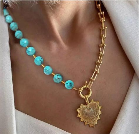 New Boho Gold Plated Necklace with 1/2 in Gold Chain and 1/2 in Turquoise with Center Toggle with Heart Attached Hearts are a Universal Way to Show Love Celebrities wear Heart Necklaces all the time just to look pretty  |  Tradesy is the leading used luxury fashion resale marketplace | 100% AUTHENTIC, OR YOUR MONEY BACK | We have a zero-tolerance policy for replicas. Our authentication rate is best in the industry (Stronger than eBay, ThreadUp, The RealReal, Poshmark, Vestiaire, and Worthy), our Turquoise Men, Eagle Necklace, Turquoise Charm, Shell Choker, Sweet Earrings, Womens Chokers, Celtic Knots, Puka Shell, Stone Beaded Necklace