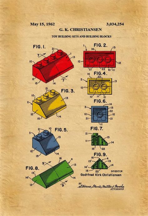 LEGO BUILDING BLOCKS 1962 Patent Drawing.a4 Poster Art Print. Nursery / Bedroom / Playroom. / Vintage / or Colour/ Wall Decor. Gift - Etsy Lego Poster, Lego Building Blocks, Shared Room, Play Space, Lego Room, Lego Building, Building Blocks, Wall Colors, Vintage Posters