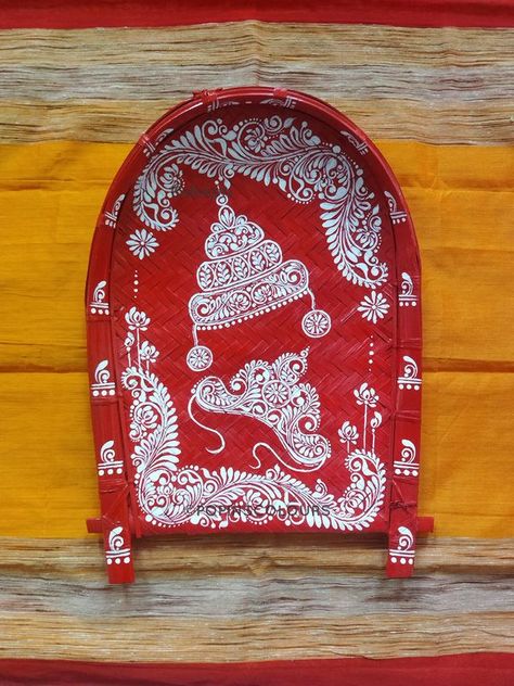 Biyer Kulo Designs, Bengali Wedding Decoration Ideas, Bengali Traditional Art, Totto Decoration Ideas Bengali, Kula Painting, Bengali Kolka Design, Kulo Design, Kula Art, Kulo Painting