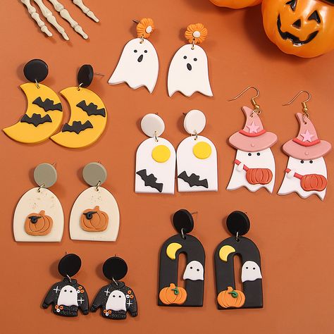 AENSOA Unusual Halloween Polymer Clay Earrings for Women Girls Lovely Ghost Bat Pumpkin Pattern Drop Halloween Polymer Clay Earrings, Ghost Props, Halloween Polymer Clay, Earrings Funny, Polymer Clay Halloween, Bat Pumpkin, Ghost Bat, Ceramic Earrings, Funny Ghost