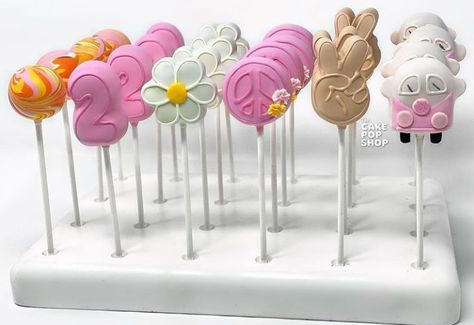 Peace Sign Cake Pops, Groovy One First Birthday Cake Pops, Groovy Birthday Desserts, Two Groovy Birthday Cake Pops, Two Groovy Birthday Treats, Groovy Birthday Cake Pops, Groovy Cake Pop Ideas, Groovy Cakepops, Two Groovy Treats