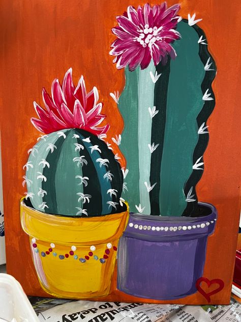 Mexican Canvas Painting Ideas, Easy Mexican Painting Ideas, Cactus Painting Simple, Encanto Painting Ideas, Mexican Paintings Ideas On Canvas, Encanto Painting, Mexican Paintings Ideas Easy, Cactus Gouache, Cactus Painting Ideas