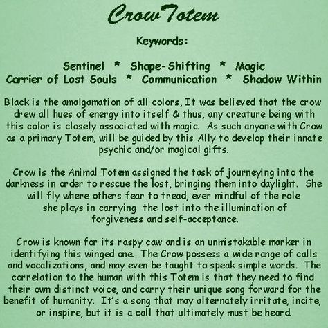 crow totem Crow Meaning, Raven Spirit Animal, Crow Spirit Animal, Crow Totem, Animal Totem Spirit Guides, Spirit Animal Meaning, Animal Meanings, Spirit Animal Totem, Animal Spirit Guide