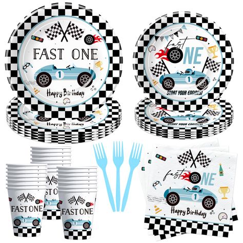 PRICES MAY VARY. 【Fast One Birthday Party Supplies】The blue race car birthday party decorations for 1st birthday tableware sets feature a classic blue color with exciting race car designs, The bold blue race car graphics are sure to captivate the attention of your little one and guests, perfect for a boy's "Fast One" themed birthday party 【Complete Set】Our race car first birthday party decorations tableware set comes complete with all the essentials for a seamless party experience including 24pc Retro Car Birthday Party, 1st Lap Birthday Party, 1st Birthday Race Car Theme, Fast One Birthday Party Theme, 2 Fast 2 Curious Birthday, Car 2nd Birthday Party, Racecar Birthday Party, Fast One Birthday Party, 1st Birthday Decorations Boy