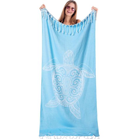 PRICES MAY VARY. Original Design: our Turkish cotton towels are designed with a turtle pattern, complimented with fringe edges, these towels add a subtle touch of style to your beach ensemble; The package includes 1 Turkish cotton towel Generous Size: measuring approx. 35 x 71 inches/ 90 x 180 cm, the size of our Turkish packable beach towel is an ideal addition for your beach holidays; The large size ensures complete body coverage and can even cover your sun lounger, ensuring your maximum comfo Blue Turtle, Accessories Essentials, Beach Holidays, Swim Towel, Turtle Pattern, Turkish Beach, Turkish Cotton Towels, Turkish Towels Beach, Towel Beach