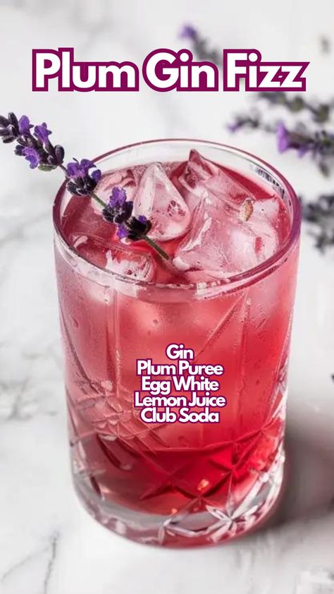 When looking for a refreshing and fruity twist on a classic cocktail, the Plum Gin Fizz is perfect. The sweet plum puree blends smoothly with gin and lemon, creating a delicious balance of flavors. #plumginfizz via @mybartender Plum Cocktails, Club Soda Cocktails, Empress Cocktail, Orange Gin Fizz, Egg White Cocktails, Plum Gin, Summer Gin Cocktails, Plum Drink, Making Gin