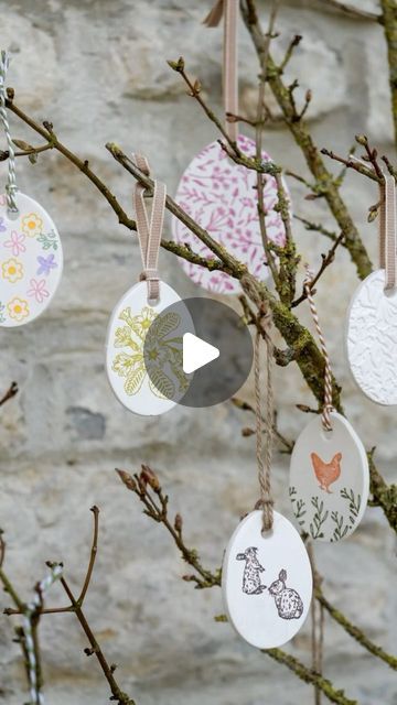 The English Stamp Company on Instagram: "These pretty, Easter decorations were so easy and fun to make. Air dry clay stamps really well, either before drying for a beautiful imprint or after drying for a more colourful finish. We love a combination of each hung from blossom branches 🥚🌸🐣 #rubberstamps #easterdecorations #easterstamps #decoratedeggs #airdryclaycrafts #dasclay #handmadedecorations #diyeaster" Make Air Dry Clay, English Stamp Company, Air Dry Clay Ideas, Dry Clay Ideas, Clay Stamps, Air Clay, Clay Crafts Air Dry, Clay Inspiration, Crafts To Try