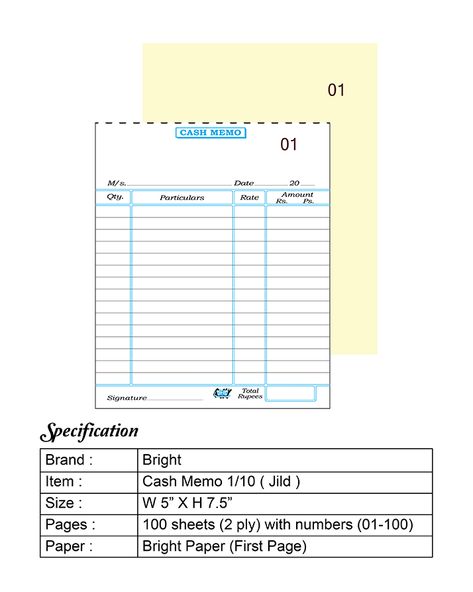 Bright Cash Memo 1/10 - Cash Memo Bill, Cash Bill Format, Invoice Format In Excel, Memo Format, Invoice Format, Invoice Design Template, Memo Template, Invoice Template Word, Printable Invoice