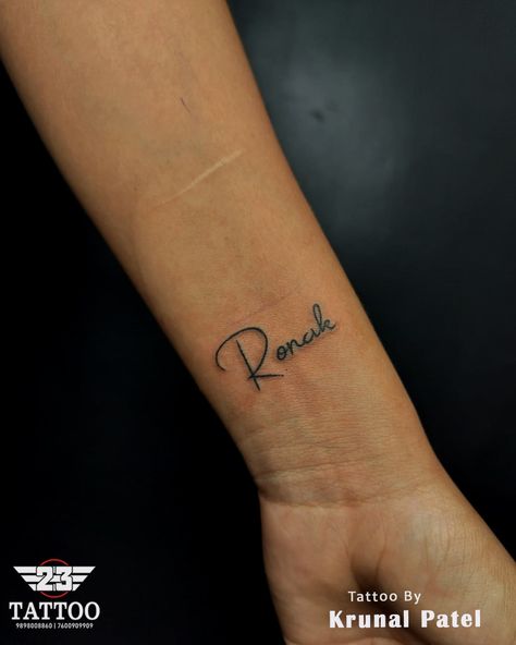 #tattoo #tattooideas #tattoosforwomen #tattoodesign #tattooart #Ronak #Ronak name tattoo #mehsana #23tattoo_mehsana#blackdroptattoo #chandkheda #ahmedabad Rohan Name Tattoo Designs, Rodney Name Tattoo, Name Tattoo On Hand, Rajput Quotes, Brother Tattoos, Unique Mehndi, Botox Face, Instagram Dp, Unique Mehndi Designs