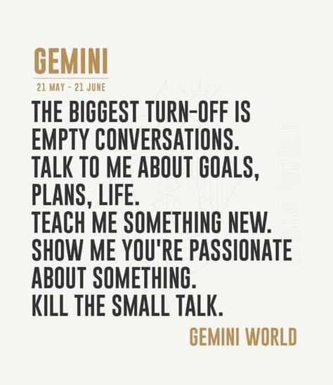 Gemini Turn Ons And Turn Offs, Gemini Turn Ons, Turn Offs, Gemini Quotes, Zodiac Elements, Small Talk, Turn Off, Talk To Me, Turn Ons