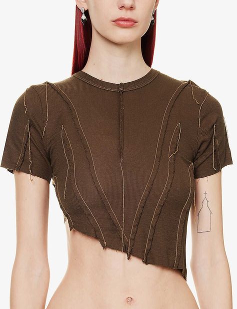 SAMI MIRO VINTAGE Asymmetric Short Sleeve Top in Bark Brown 95% lyocell, 5% elastane Slips on Slim fit Round neckline Short sleeves All-over exposed seams design Ribbed texture Asymmetric raw hem Lightweight, stretchy Hand wash cold Made in USA True to size Size small: length 18in / 46cm Model is 5ft 11in/1.80m and wears a size small Never heard of Boujeepeople.com and a little skeptical? That's because we're a small business run entirely by a team of two who depend on our customers to spread th Drake White, Sami Miro, Exposed Seams, Asymmetrical Tops, Fashion Killa, Denim Top, Short Sleeve Top, Hoodie Jacket, A Team