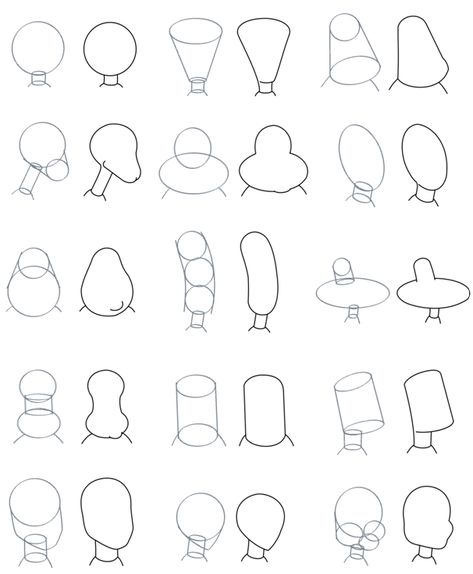 Caricature Head Shapes, Head Types Drawing, Cartoon Vs Realism Drawing, Character Head Shapes, Cartoon Head Reference, Cartoon Body Shapes, Cartoon Face Shapes, Cartoon Head Shapes, Head Shape Reference